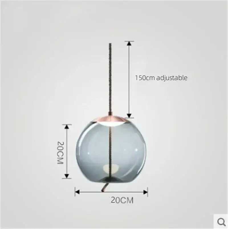Sleek smoked glass led chandelier pendant light with 20cm frosted blue glass led and rose gold accents for living room