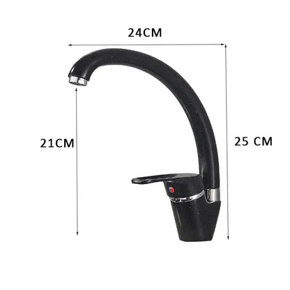 Sleek speckled black and chrome single handle kitchen faucet with curved spout featuring decorbites black single design