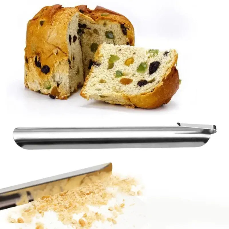 Sleek stainless steel crumb cleaner cake tool with shiny finish and elongated rounded design for decorbites crumb cleaner