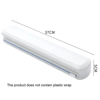 Sleek white plastic cling film dispenser cutter 37cm long and 5cm wide for kitchen food wrap use