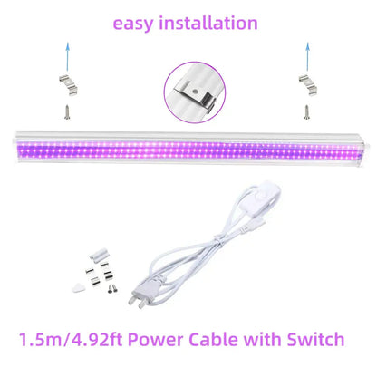 Sleek white led uv glow black light bar with purple led grow light and white plastic housing for party room decor