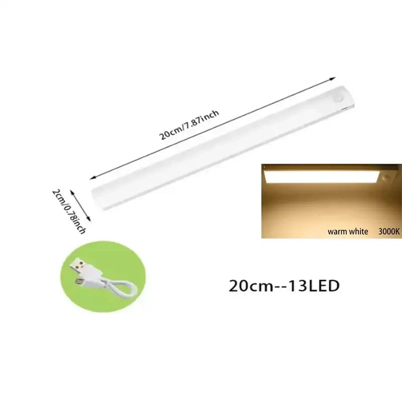A sleek white 20cm dimmable pir sensor night light with warm white illumination for kitchen cabinet decorbites dimmable pir