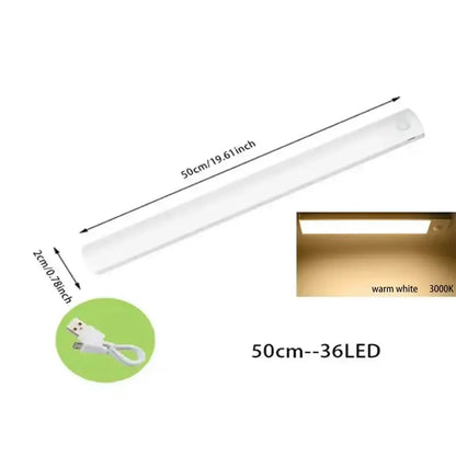 A sleek white 50cm slim dimmable pir sensor night light with warm white illumination for kitchen cabinets decorbites dimmable pir