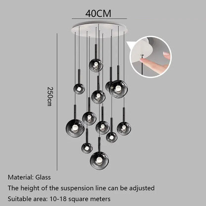 Smoke Gray Glass Multi-Light Staircase Pendant Light