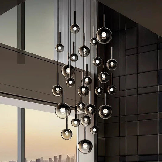 Smoke Gray Glass Multi-Light Staircase Pendant Light - Decorbites
