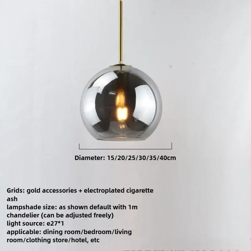 Smoky gray five light glass globe pendant light with iron finish and gold rod cord pendant for dining room use