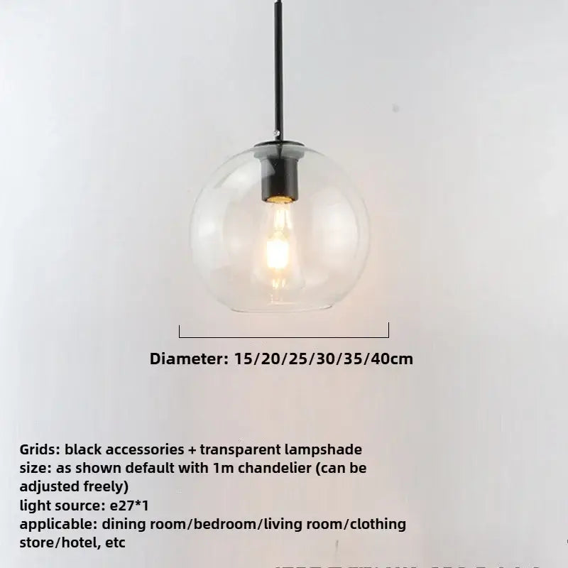 Smoky gray five light glass globe pendant light with iron finish and exposed edison-style bulb as light source
