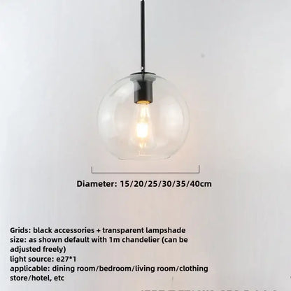 Smoky gray five light glass globe pendant light with iron finish and exposed edison-style bulb as light source