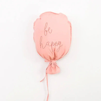 Soft pink cotton balloon wall hanging cushion with be happy embroidery for kids room decor