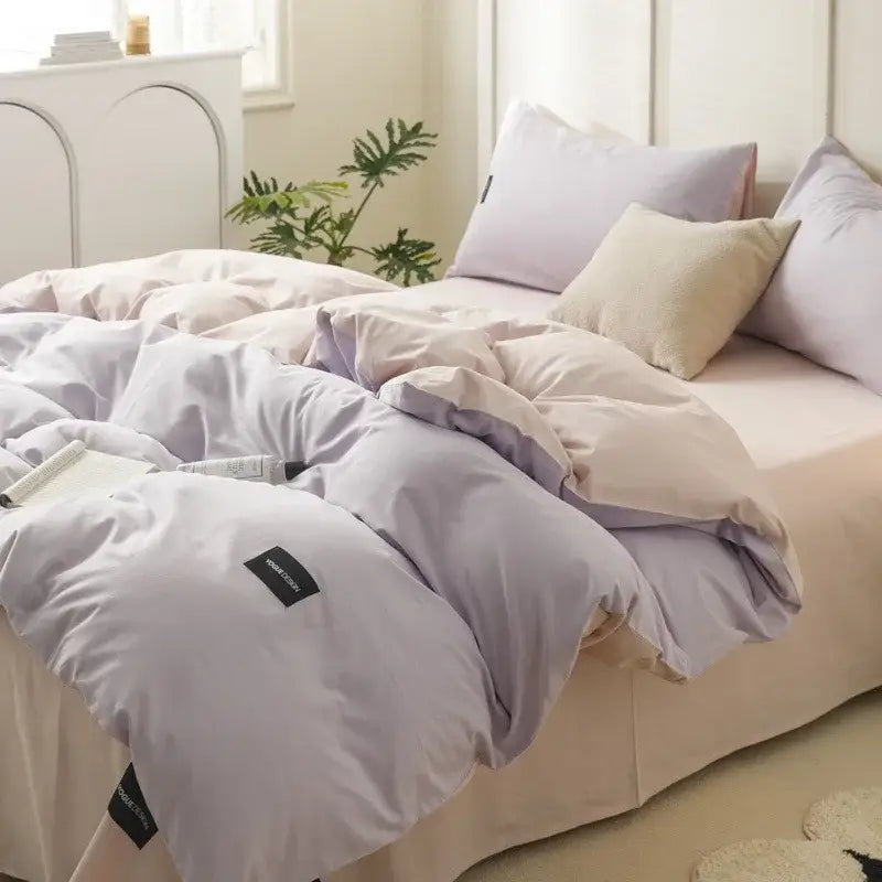 Soft lavender cotton bedding set with subtle sheen and minimalist design in decorbites cotton bedding collection