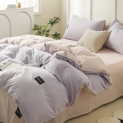 Soft lavender cotton bedding set with subtle sheen and minimalist design in decorbites cotton bedding collection