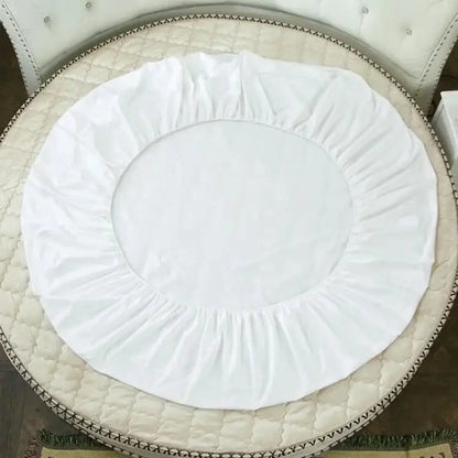 Soft dark gray cotton round bed sheet set with white circular cover and gathered elastic edge for cotton round bed decorbites cotton round