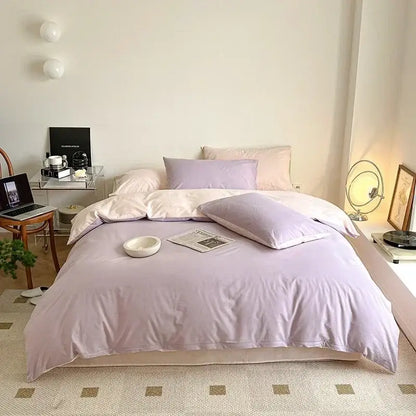 Lavender-colored cotton queen bedding set with satin finish duvet cover and matching pillows for decorbites cotton queen decor