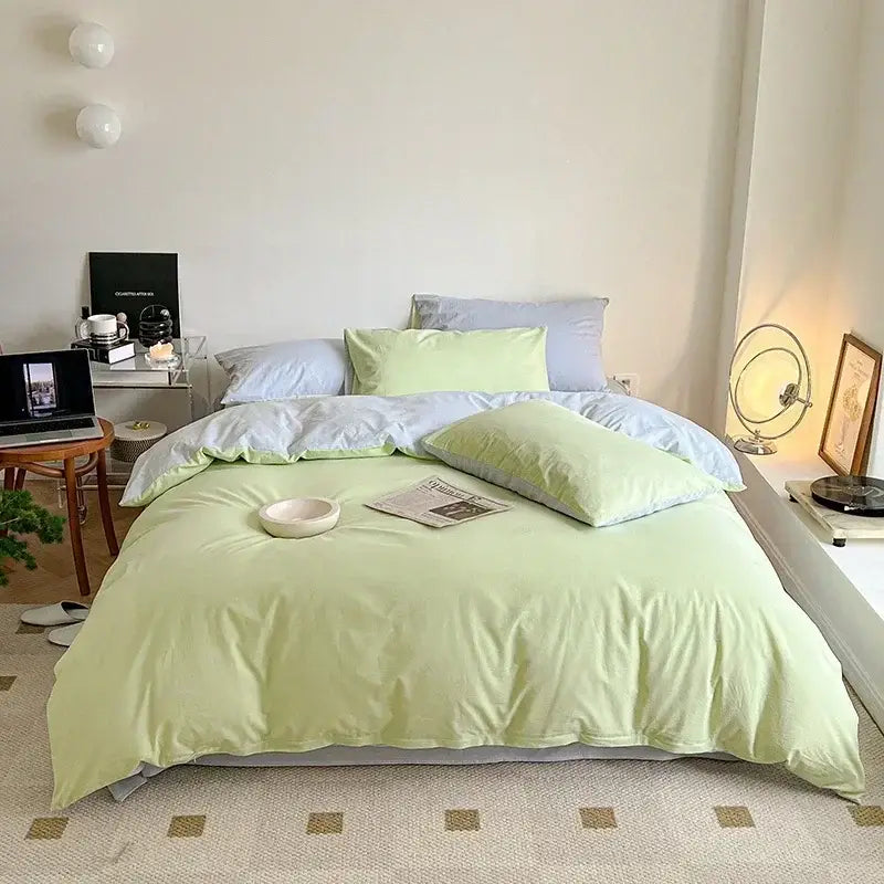 Soft lavender satin finish cotton queen bedding set with mint green duvet cover and matching pillowcases decorbites cotton queen