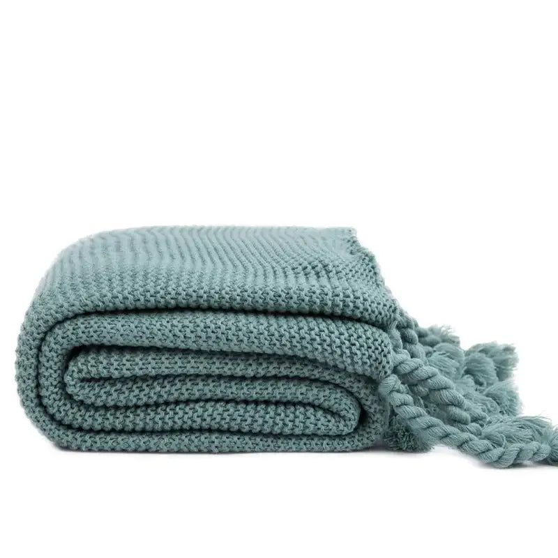 Soft plaid decorbites knit throw blanket in teal with textured weave and decorative tassels for cozy home decor