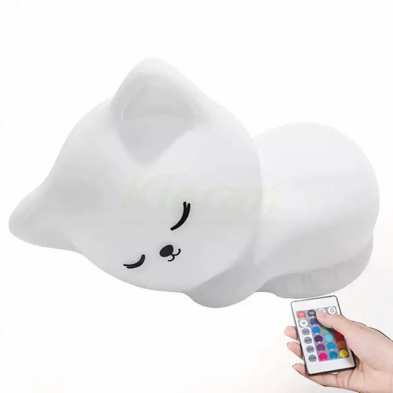 White plush cat led night light with closed eyes soft silicone decorbites cat led for ambient bedroom lighting