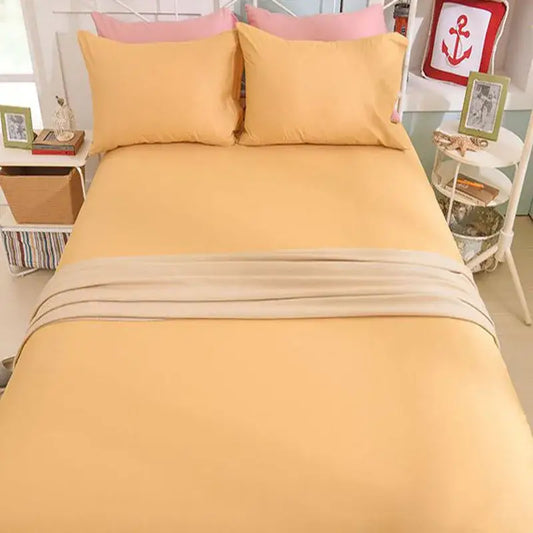 Soft yellow and beige decorbites cotton fitted sheet with subtle sheen for bedroom bedding and decorbites cotton fitted use