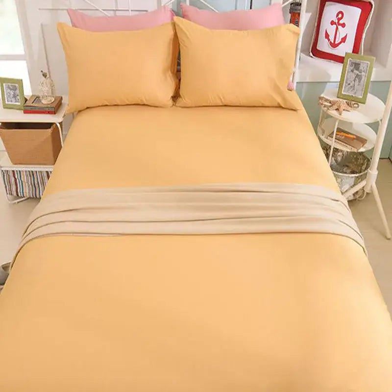 Soft yellow and beige decorbites cotton fitted sheet with subtle sheen for bedroom bedding and decorbites cotton fitted use