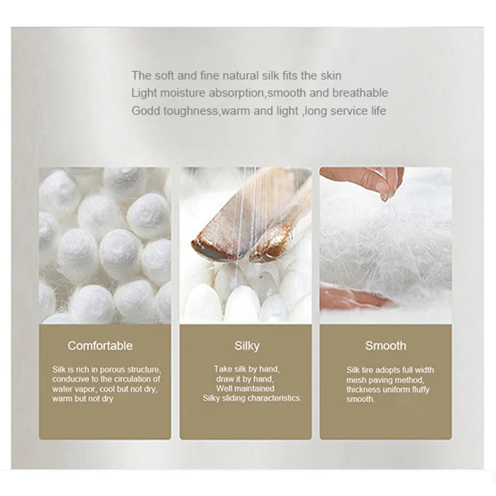 Sondeson luxury natural 100% silk quilt in white features soft fine fabric with a smooth silky texture for comfortable sleep