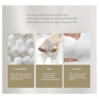 Sondeson luxury natural 100% silk quilt in white features soft fine fabric with a smooth silky texture for comfortable sleep