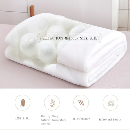 A plush white sondeson luxury natural silk quilt filled with 100% mulberry silk for soft comfortable sleep