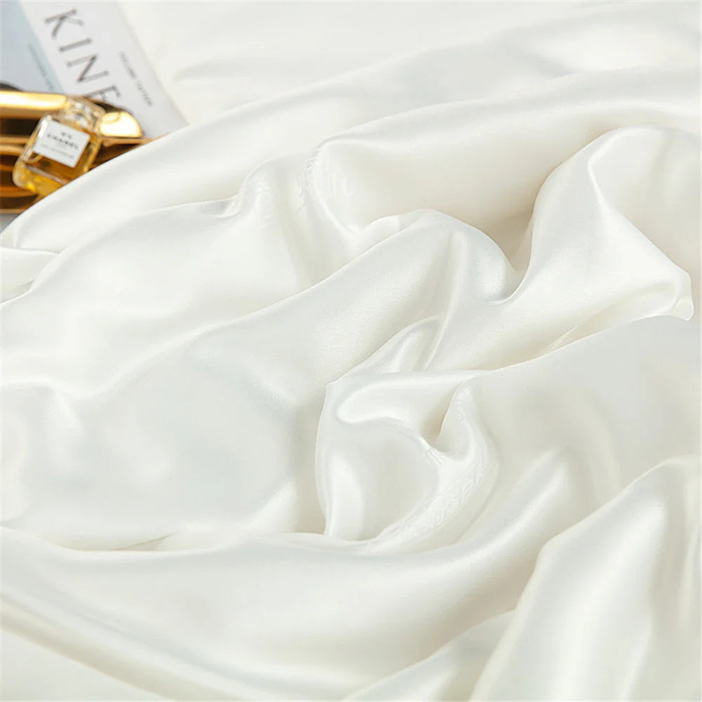 Sondeson luxury natural 100% silk quilt in white with smooth glossy finish and soft folds for warm comfortable sleep