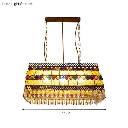 Decorbites southeast asian crystal drop rectangle living room pendant light with brass frame yellow mosaic panels