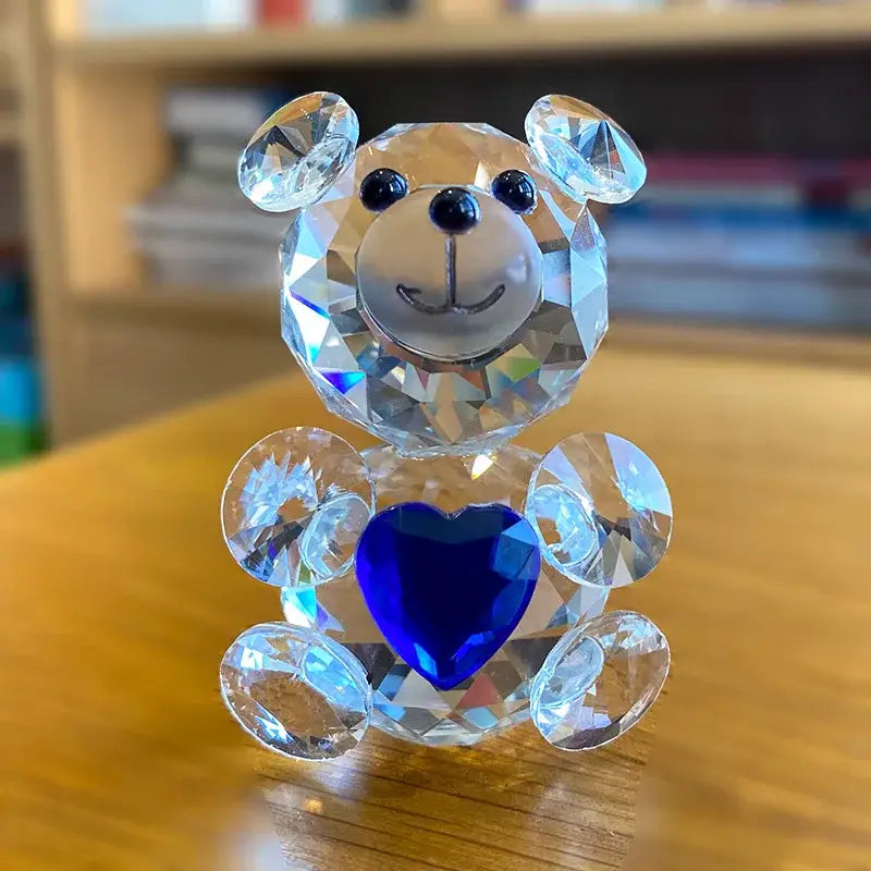 Sparkling crystal bear figurine decorbites crystal bear holding a vibrant blue heart gemstone for bedroom decor