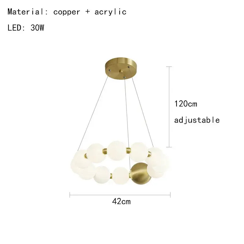 Spiral brass led chandelier with gold-toned copper and frosted acrylic spherical pendant light by decorbites brass led