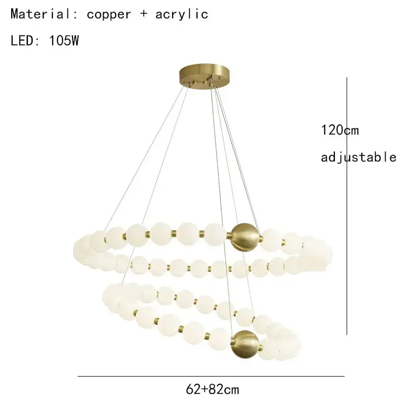 Modern spiral brass led chandelier with frosted acrylic spheres and adjustable height by decorbites brass led design
