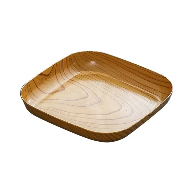 Square imitation wood snack plate serving tray with natural grain pattern and rounded edges by decorbites imitation wood