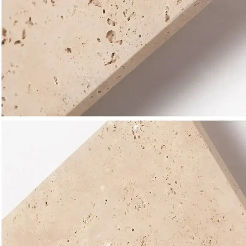 Square yellow travertine led wall lamp sconce featuring a beige stone slab with speckled texture and mineral inclusions