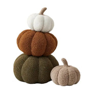 Stacked 3d pumpkin throw pillow in soft fleece with white burnt orange olive green and beige for living room decorbites decor