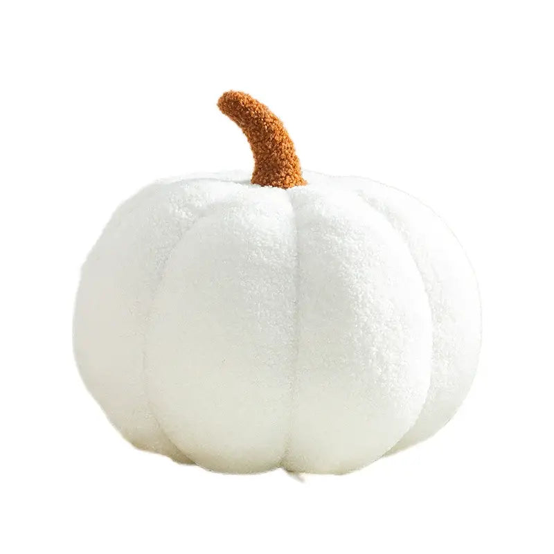 White plush fleece decorbites 3d pumpkin throw pillow with brown fuzzy stem for living room decor