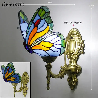 Vibrant stained glass butterfly wall sconces with gold metalwork for living room decorbites butterfly stained design