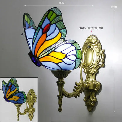 Vibrant stained glass butterfly wall sconce with ornate gold metal bracket perfect for living room decorbites butterfly stained wall sconces