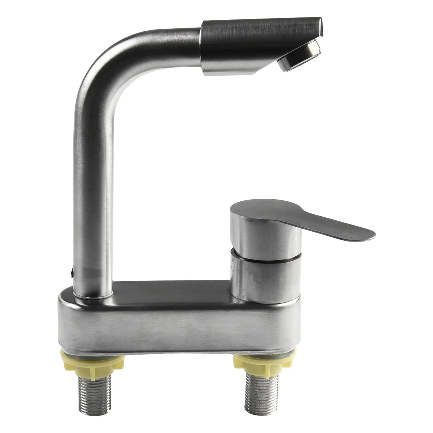 Modern stainless steel basin faucet with single handle and brushed housing material for cold and hot mixer tap