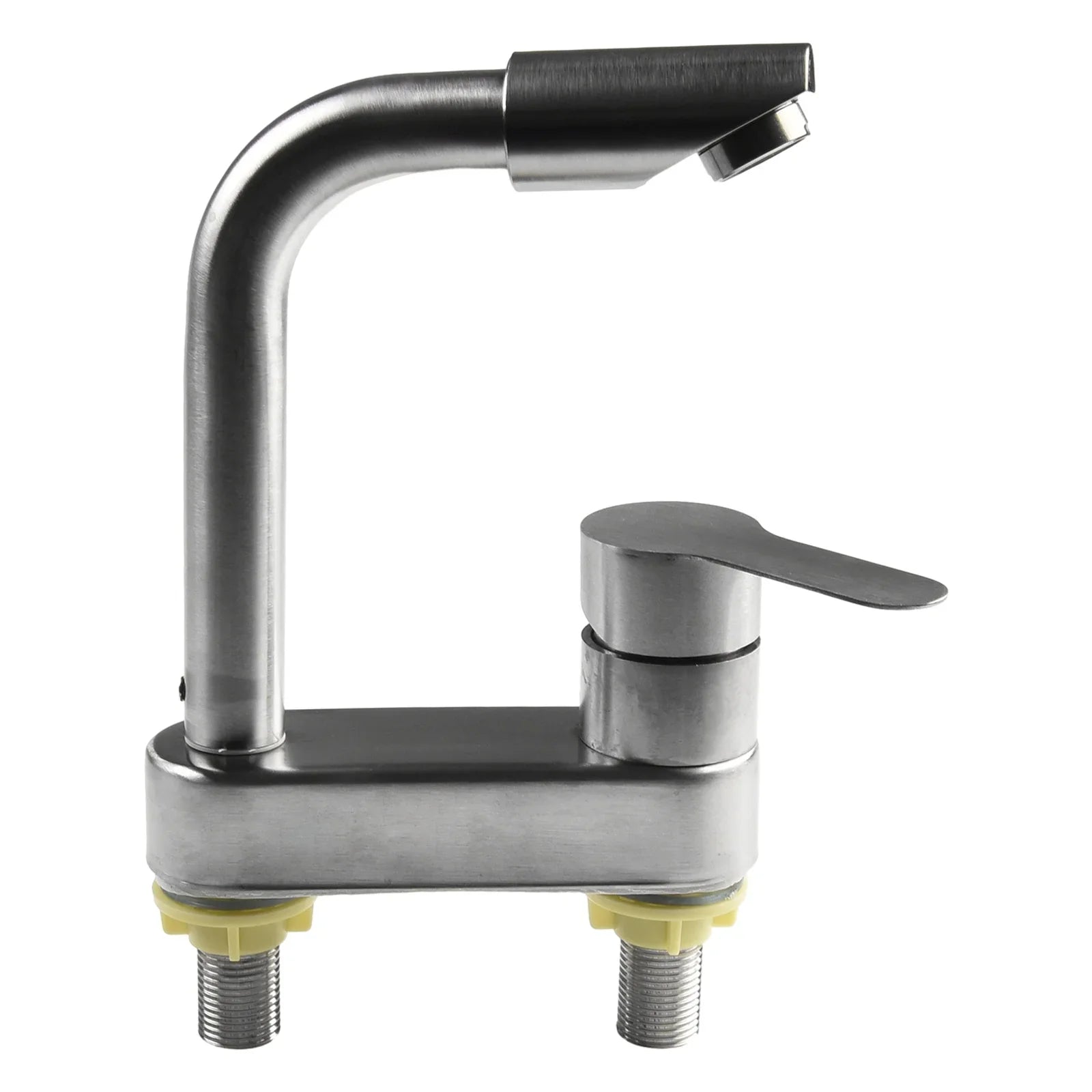 Modern stainless steel basin faucet with single handle and brushed housing material for cold and hot mixer tap