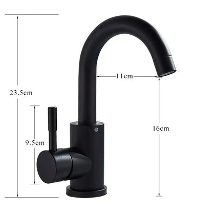 Black matte finish DecorBites™ stainless steel rotating sink faucet with a sleek curved spout and single lever handle