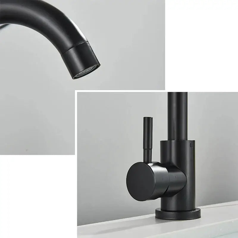 Decorbites™ black matte stainless steel rotating sink faucet with modern minimalist design for bathroom use