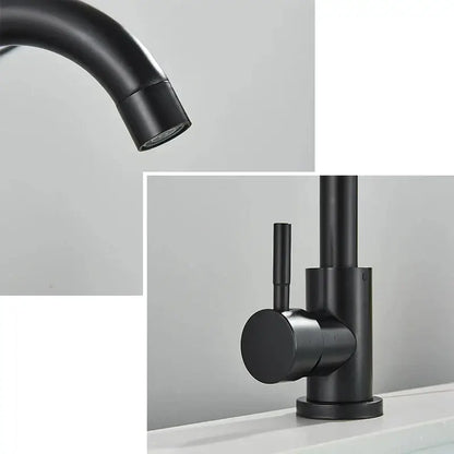 Decorbites™ black matte stainless steel rotating sink faucet with modern minimalist design for bathroom use
