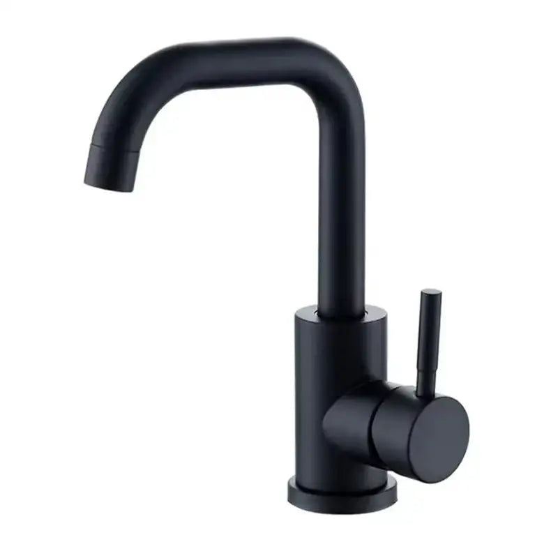 Decorbites™ black matte stainless steel rotating sink faucet with single handle and curved spout for kitchen use