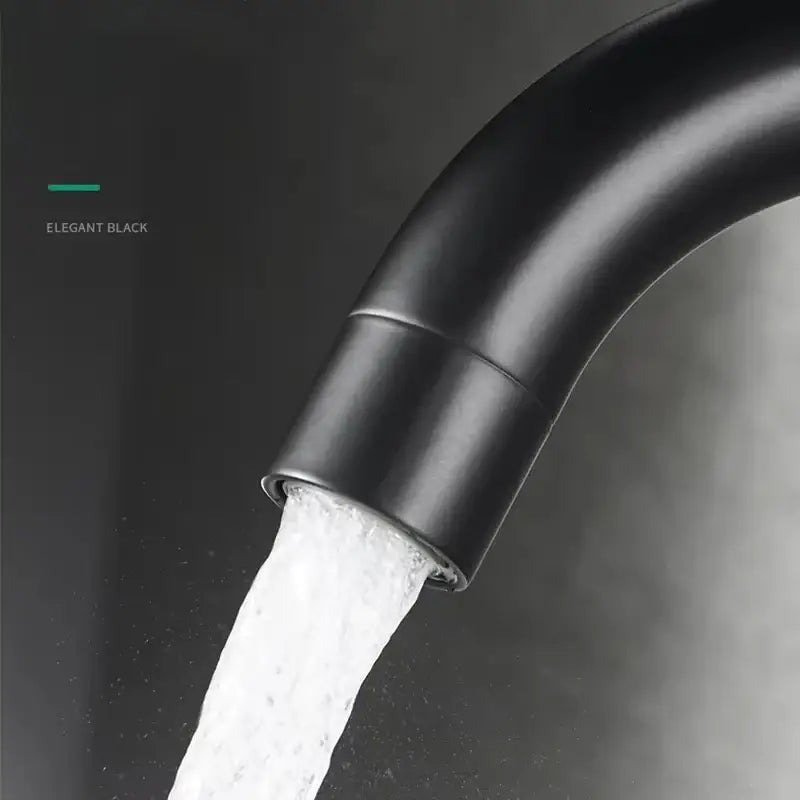 Elegant black matte-finish stainless steel rotating sink faucet with a sleek curved spout by DecorBites™
