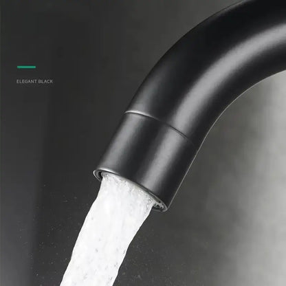 Elegant black matte-finish stainless steel rotating sink faucet with a sleek curved spout by DecorBites™