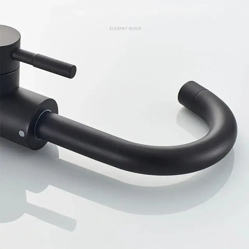 Elegant black matte stainless steel rotating bathroom sink faucet by DecorBites with sleek curved spout and minimalist handle
