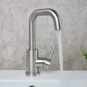 Modern brushed stainless steel rotating bathroom sink faucet by decorbites with single-handle and curved spout