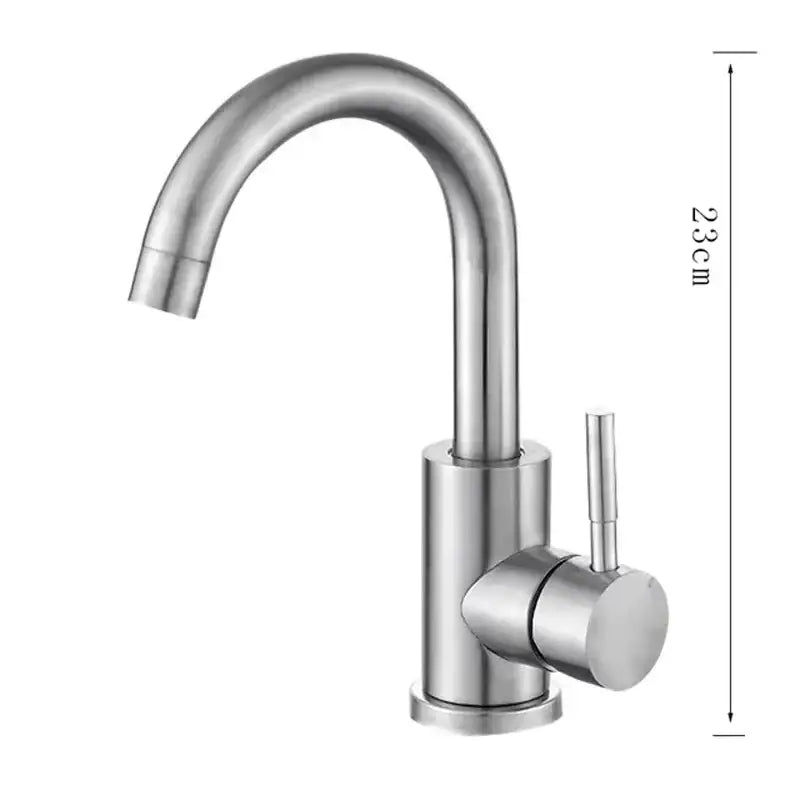 DecorBites™ 304 stainless steel rotating sink faucet with single-handle and sleek curved spout in stainless steel finish
