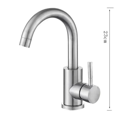 DecorBites™ 304 stainless steel rotating sink faucet with single-handle and sleek curved spout in stainless steel finish