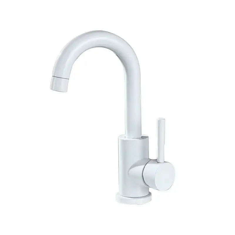 Decorbites™ white stainless steel rotating sink faucet with sleek curved spout and minimalist modern design