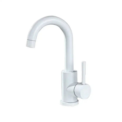 Decorbites™ white stainless steel rotating sink faucet with sleek curved spout and minimalist modern design